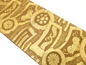 菊に笹・古典柄織り出し　袋帯